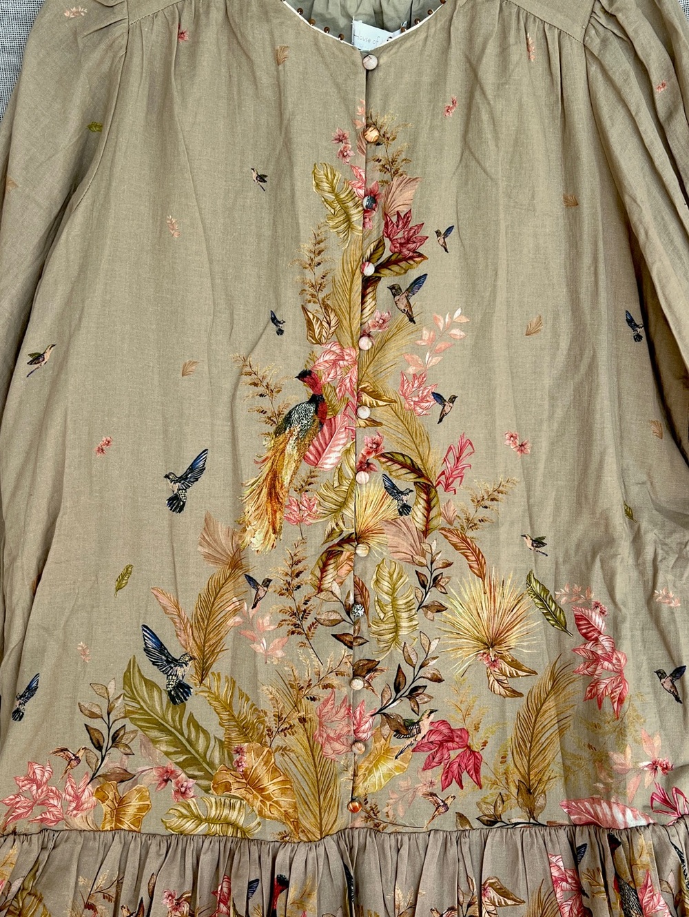 House of Harlow 1960 Floral Birds  wide long sleeve belted mini dress size M - Picture 15 of 16
